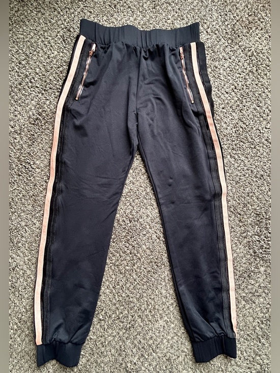 Lime & Vine Pants - Women's Black Track Jogger Pants with Rose Gold Stripe